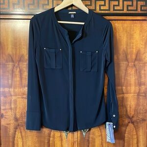 Dana Buchman Black Button Front Blouse NWT Sz M Career Top Long Sleeve Kohl's